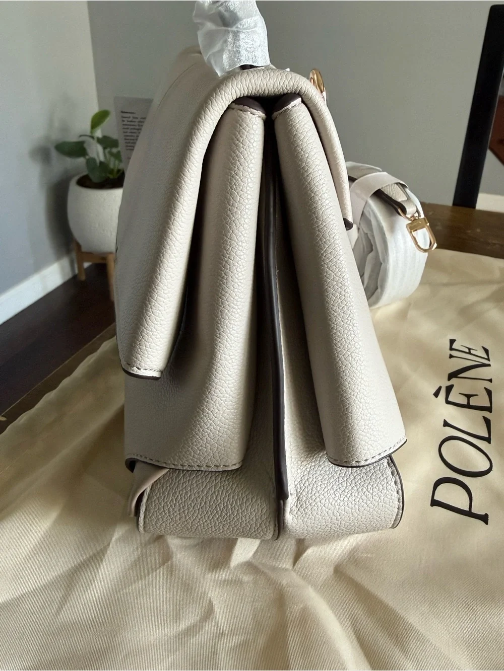 POLENE Top Handle Satchel Bag in Cream